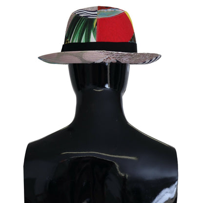 Dolce & Gabbana Multicolor Patchwork Women Fedora Wide Brim Hat, elegant design with vibrant patterns, perfect for fashion-forward looks.
