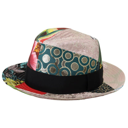 Dolce & Gabbana Multicolor Patchwork Women Fedora Wide Brim Hat with logo details and mixed materials, made in Italy.