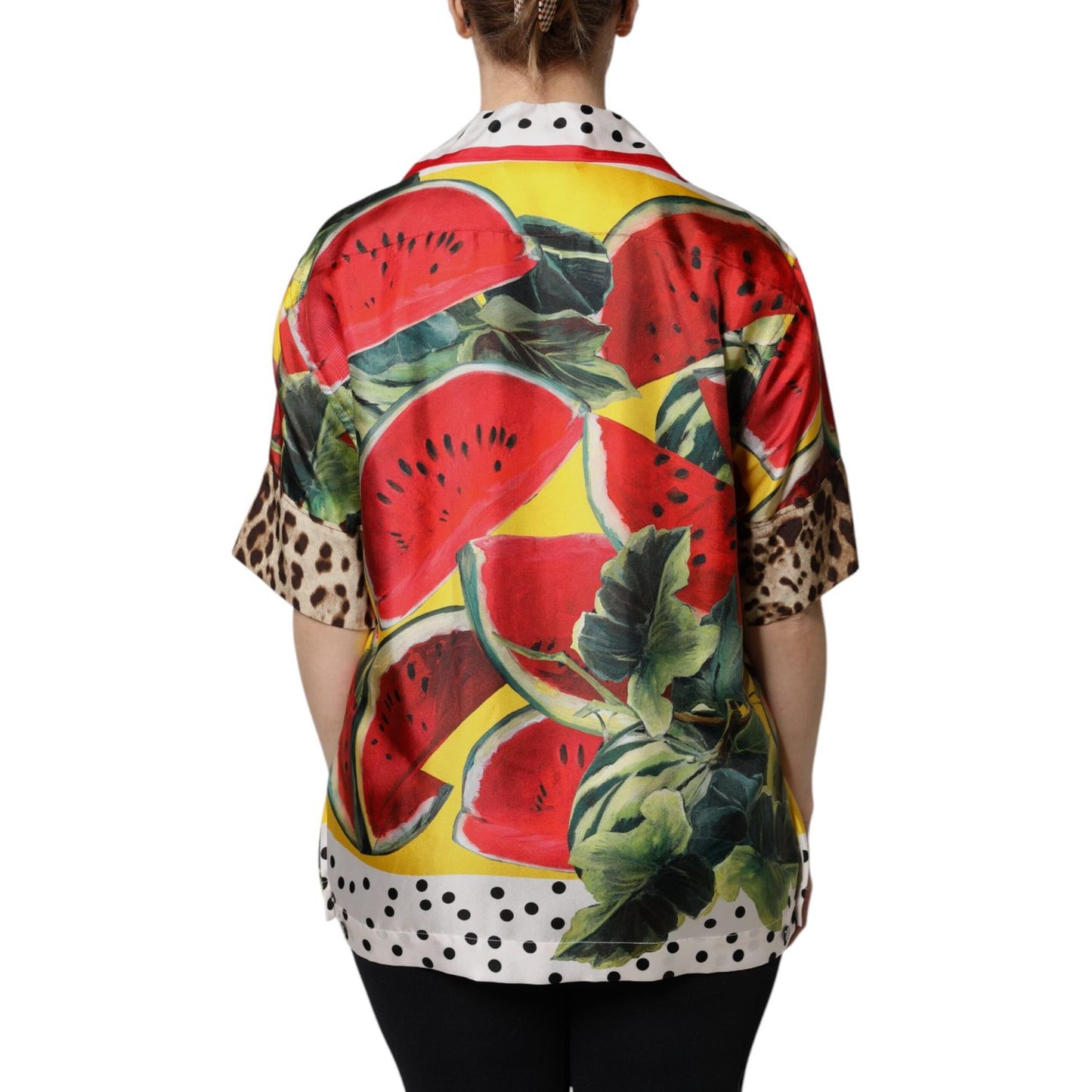 Dolce & Gabbana Multicolor Watermelon Collared Shirt Top