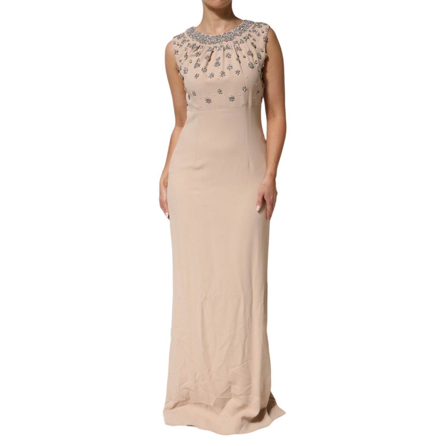 Dolce & Gabbana Nude Ecru Beaded Crystal Embellished Dress
