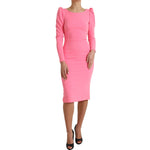 Dolce & Gabbana Pink Polyester Long Sleeves Sheath Midi Dress