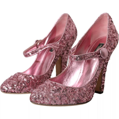Dolce & Gabbana Pink Sequin Mary Jane Pumps High Heels Shoes, exclusive Italian craftsmanship.