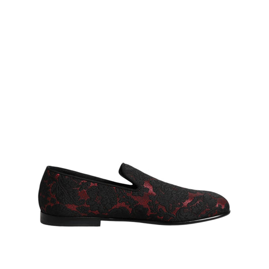 Dolce & Gabbana Red Black Jacquard Slip On Men Loafers Shoes