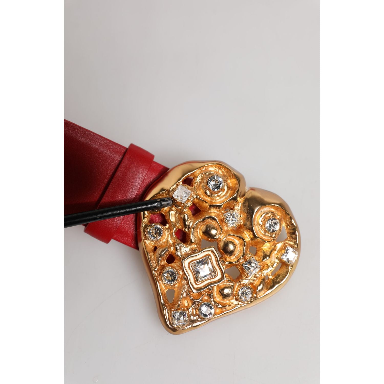 Dolce & Gabbana Red Calf Leather Embellished Metal Buckle Belt