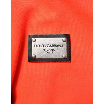Dolce & Gabbana Red Fluorescent Polyester Logo Patch Hoodie Sweater
