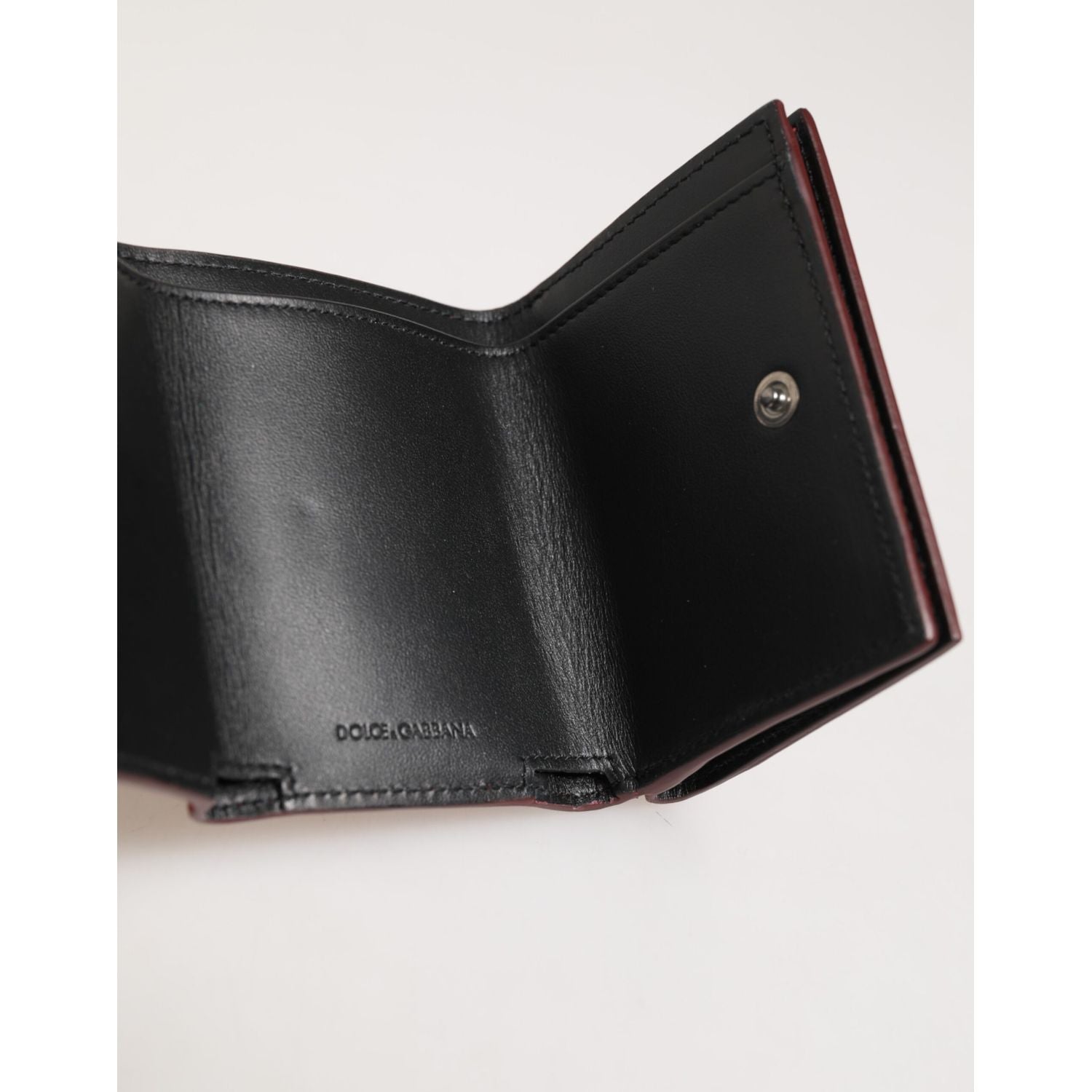 Dolce & Gabbana Red Leather Bold Logo Print Trifold Card Holder Wallet