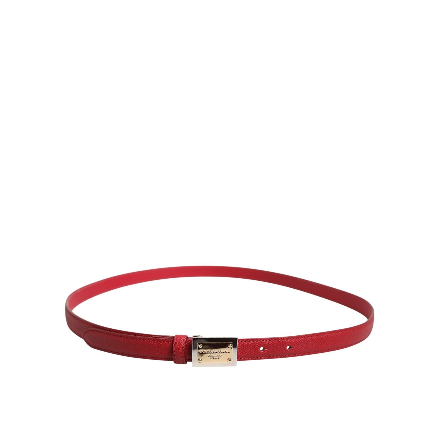 Dolce & Gabbana Red Leather Square Metal Buckle Cintura Belt