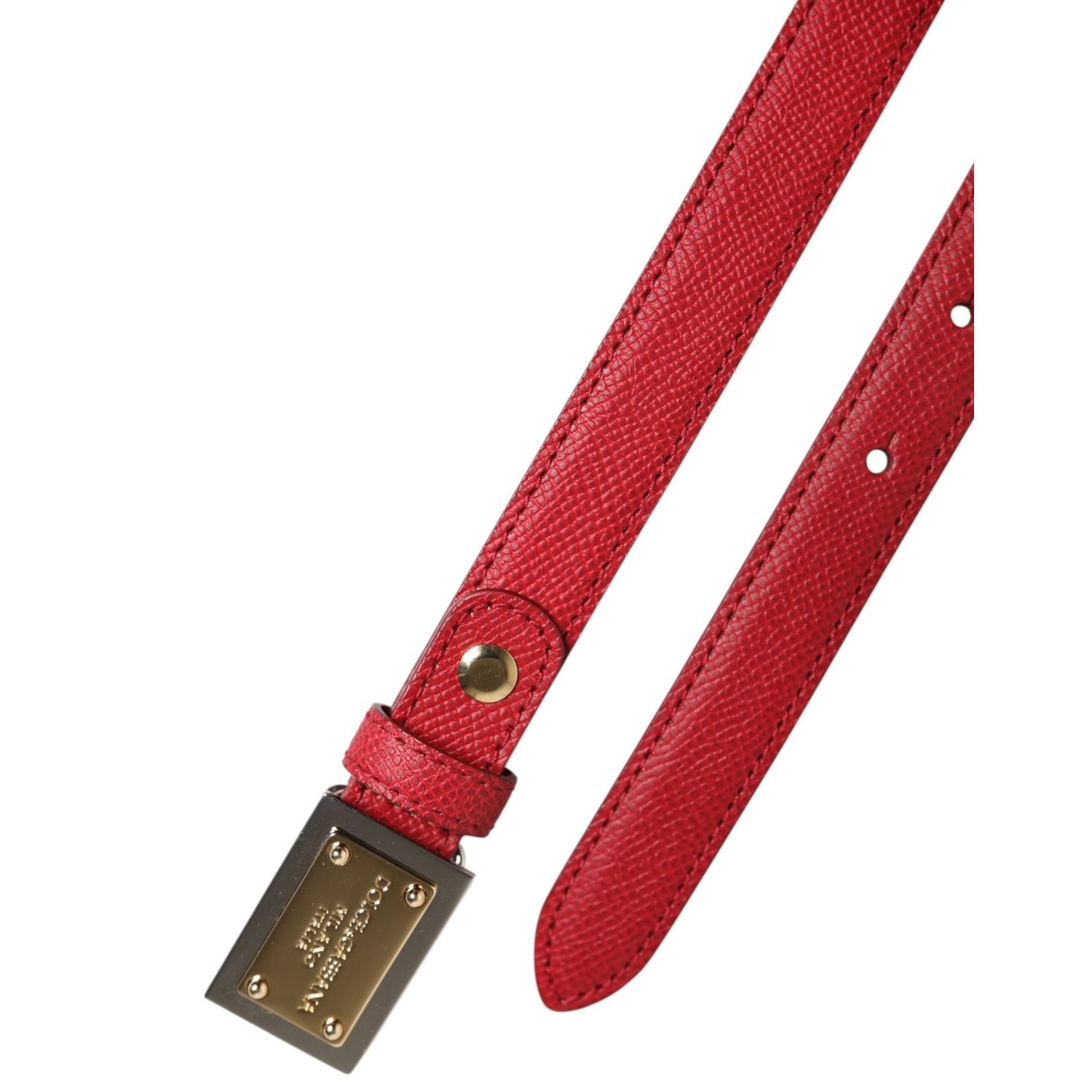 Dolce & Gabbana Red Leather Square Metal Buckle Cintura Belt