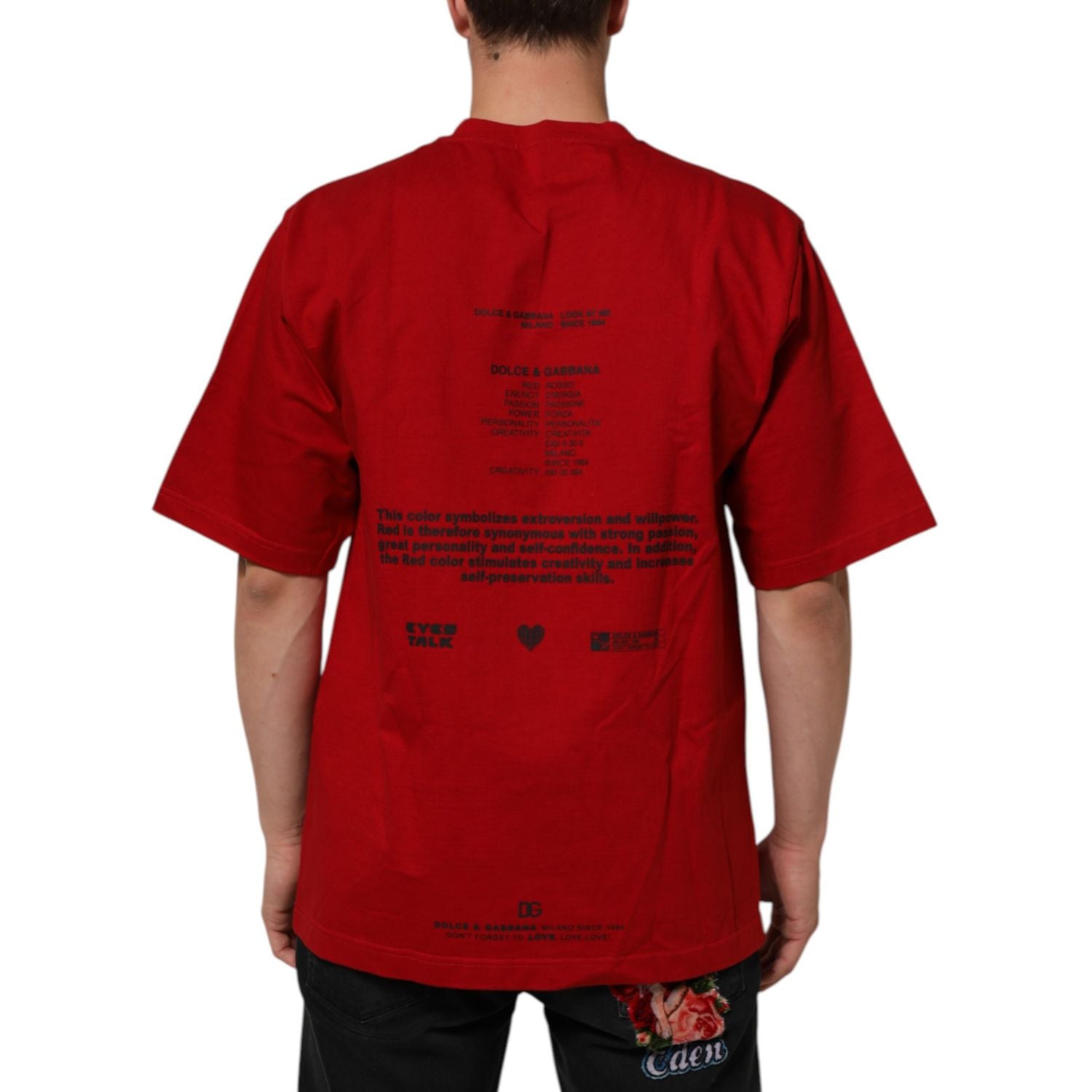 Dolce & Gabbana Red Logo Eye Print Cotton Short Sleeve T-shirt