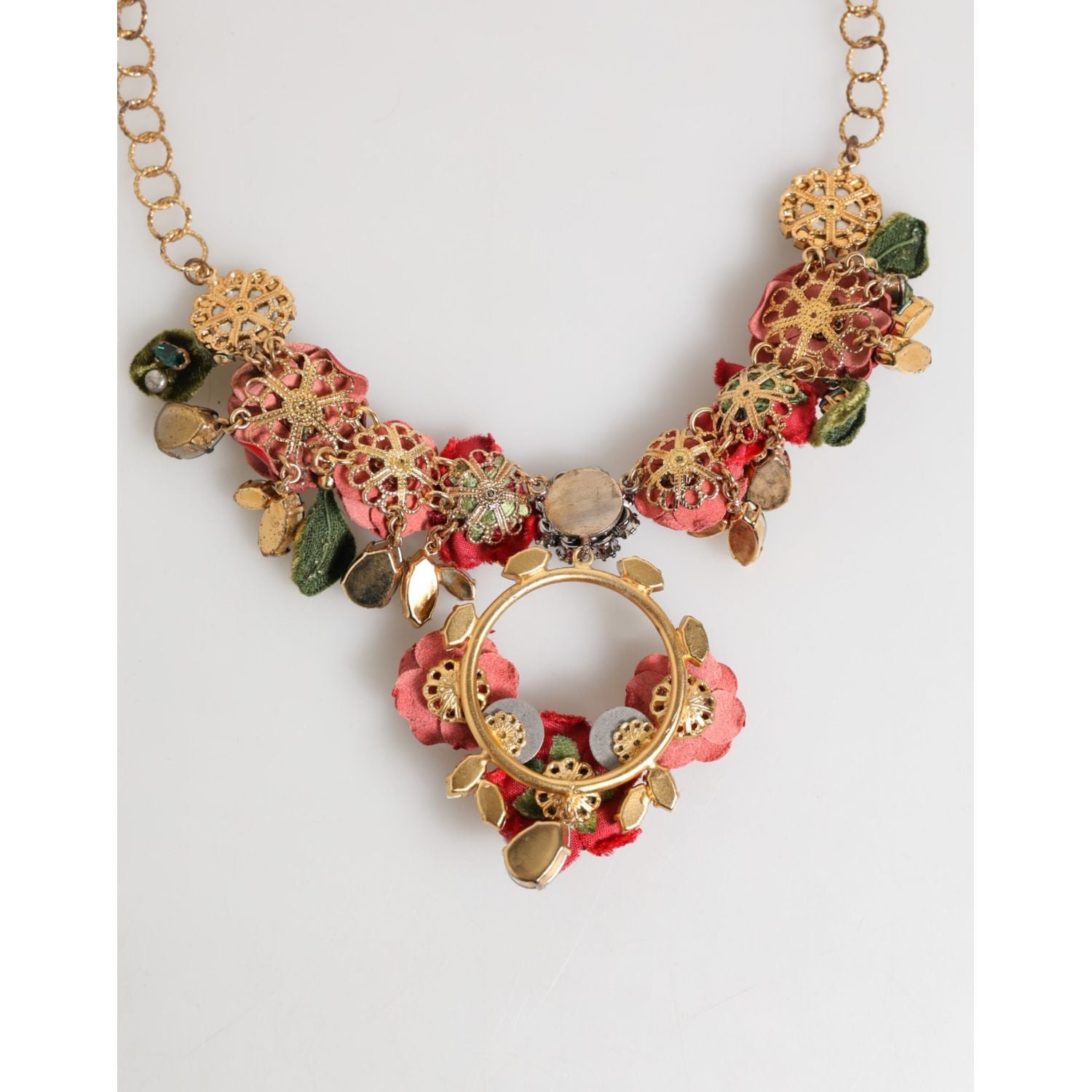 Dolce & Gabbana Red Rose Floral Crystal Embellished Statement Jewelry Necklace