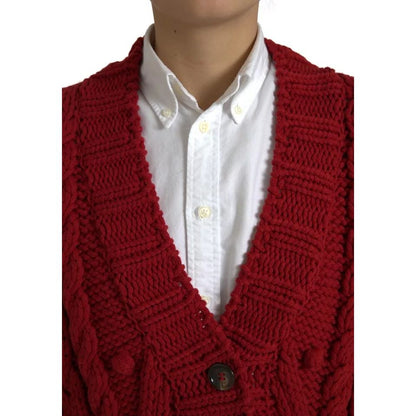 Dolce & Gabbana Red Wool Knit Button Down Cardigan Sweater