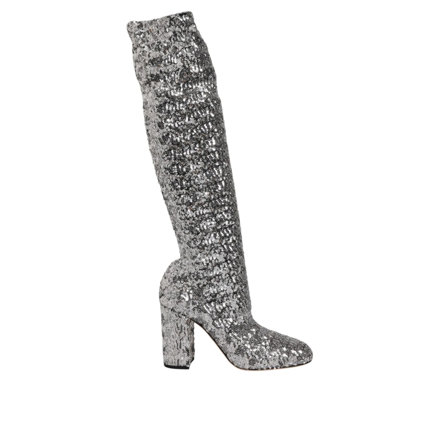 Dolce & Gabbana Shoes Silver Sequins Glitter High Heel Boot Shoes