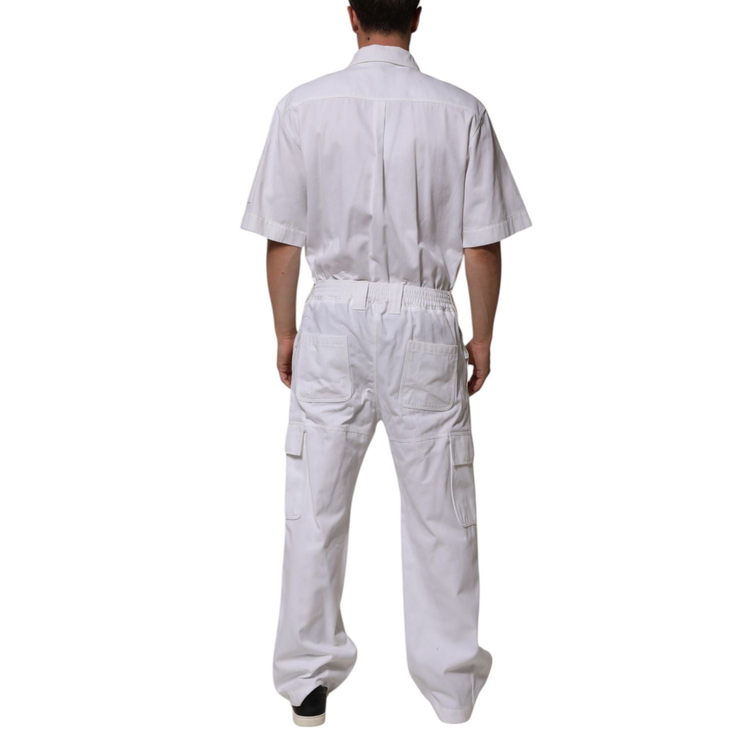 Dolce & Gabbana White Barcode Patch Utility Zip Jumpsuit Pants