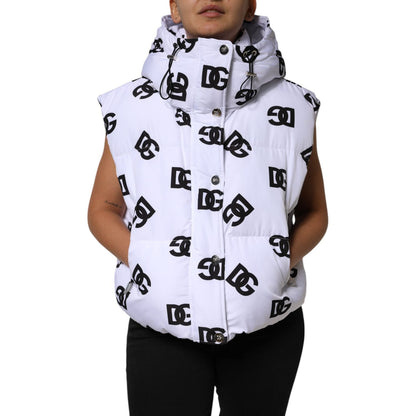 Dolce & Gabbana White Black DG Mania Polyester Puffer Jacket