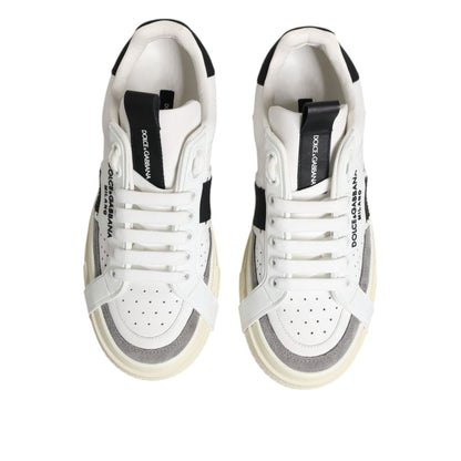 Dolce & Gabbana White Black Leather Low Top Sneakers Shoes