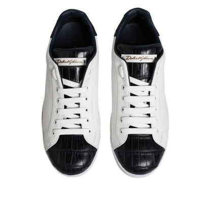 Dolce & Gabbana White Black Leather Portofino Sneaker Shoes