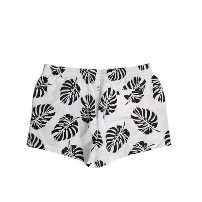 Dolce & Gabbana White Black Print Beachwear Shorts Swimwear