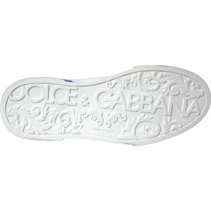 Sole detail of Dolce & Gabbana White Blue Logo Low Top Leather Sneakers Shoes, featuring embossed design.