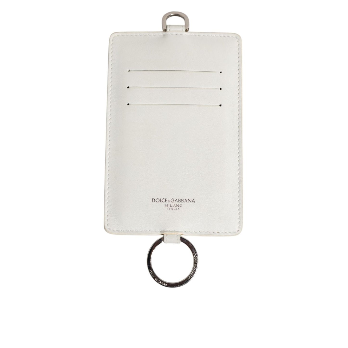 Dolce & Gabbana White Calf Leather Lanyard Logo Card Holder Men Wallet
