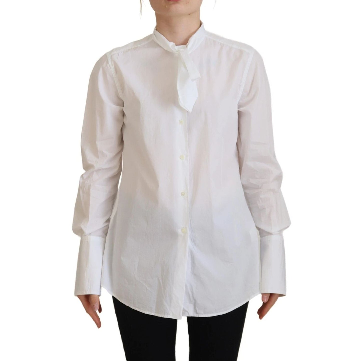 Dolce & Gabbana White Cotton Collared Long Sleeves Formal Top