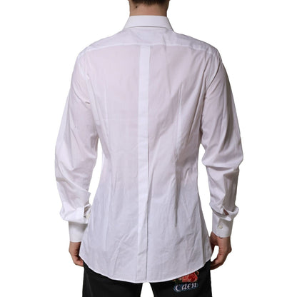 Dolce & Gabbana White Cotton Crown Collar GOLD Formal Shirt