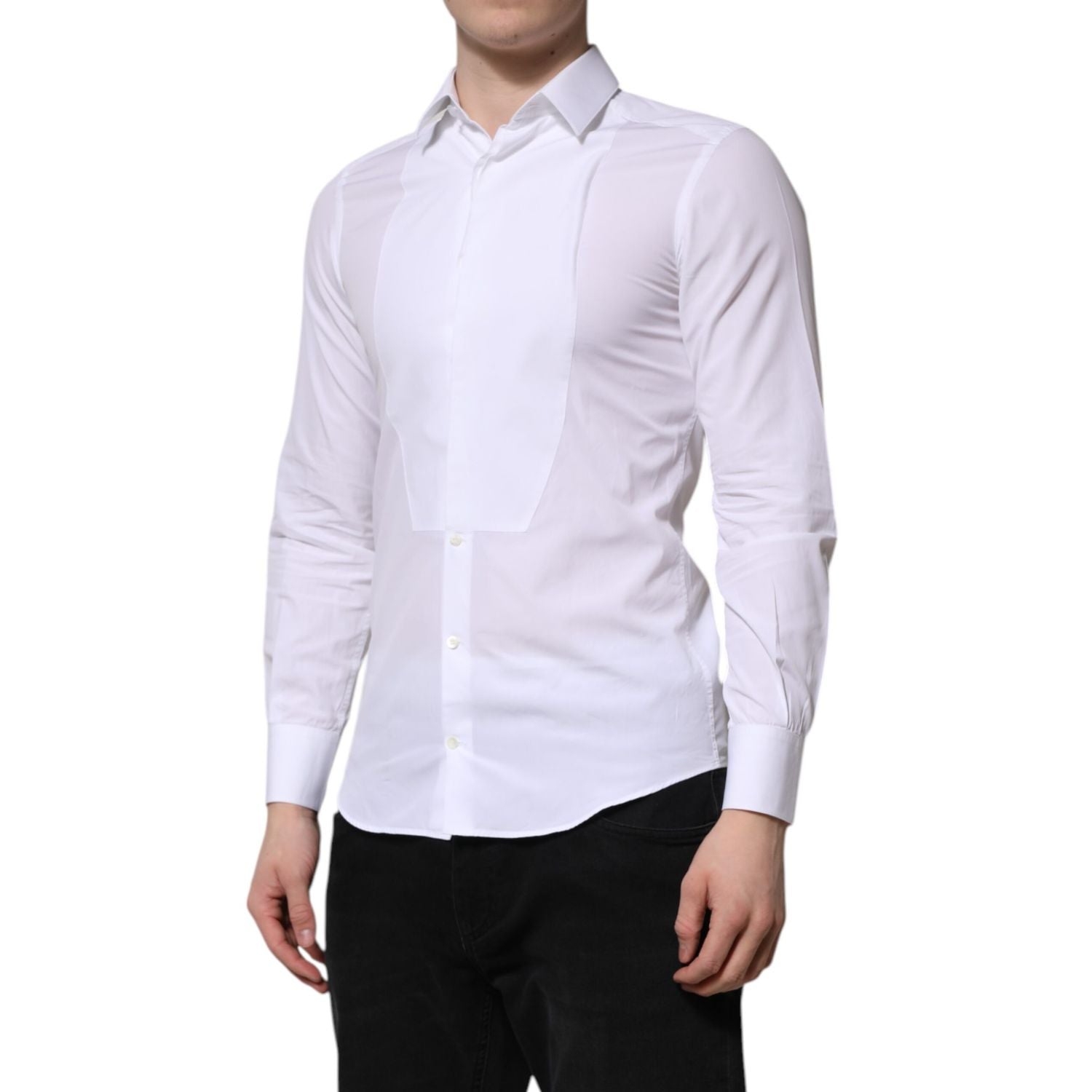 Dolce & Gabbana White Cotton GOLD Long Sleeves Men Dress Shirt