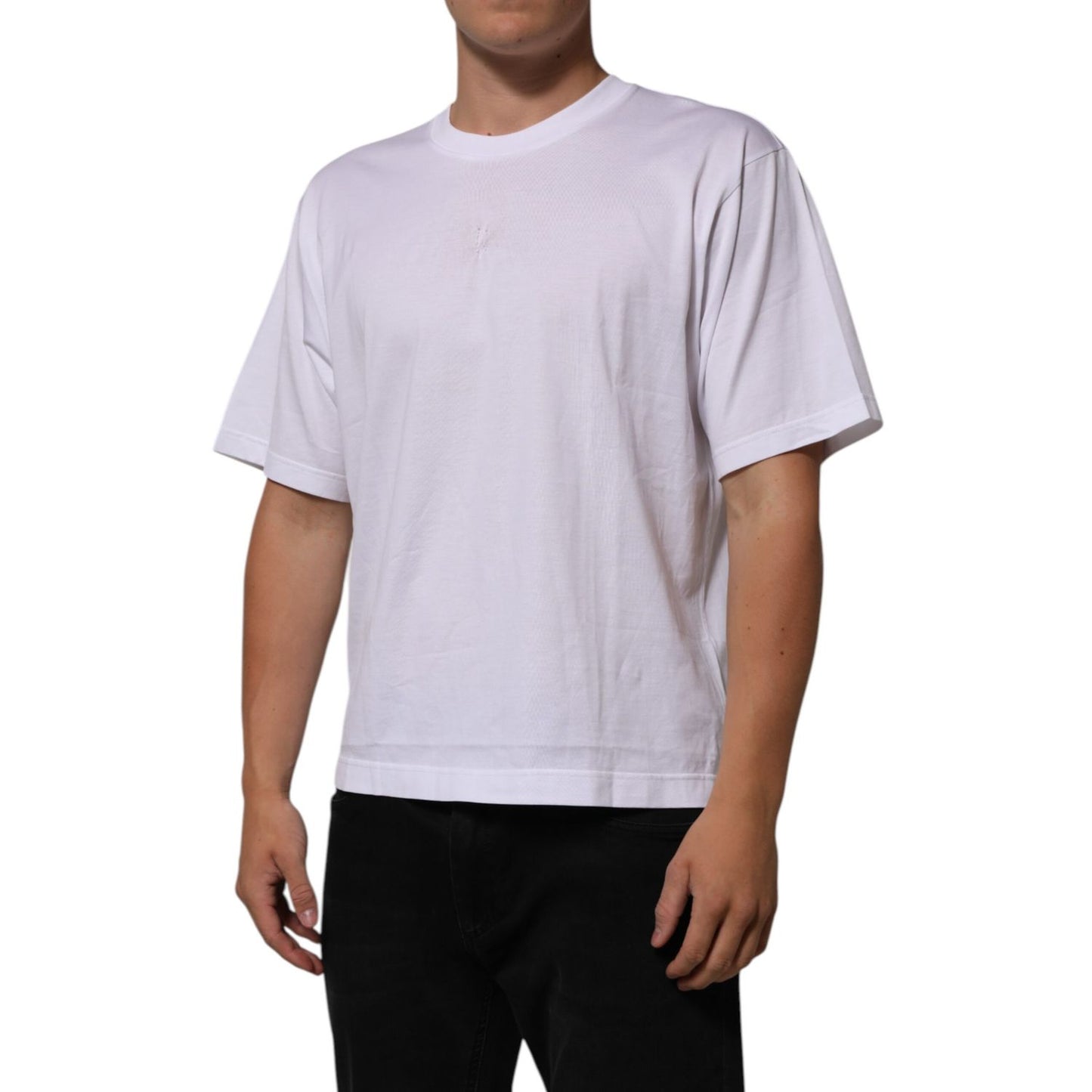 Dolce & Gabbana White Cotton Logo Patch Crew Neck Men T-shirt