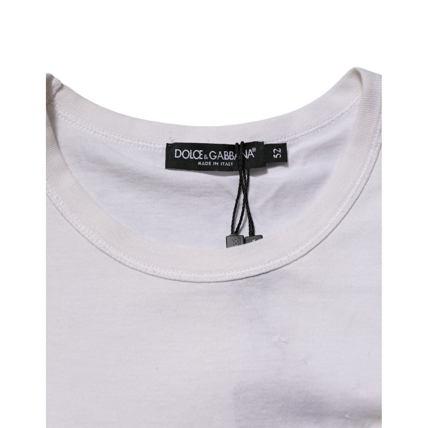 Dolce & Gabbana White Cotton Logo Patch Crew Neck Men T-shirt