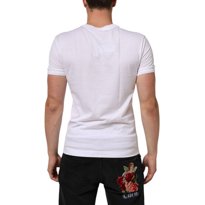 Dolce & Gabbana White Cotton Logo Patch V-neck Tee T-shirt