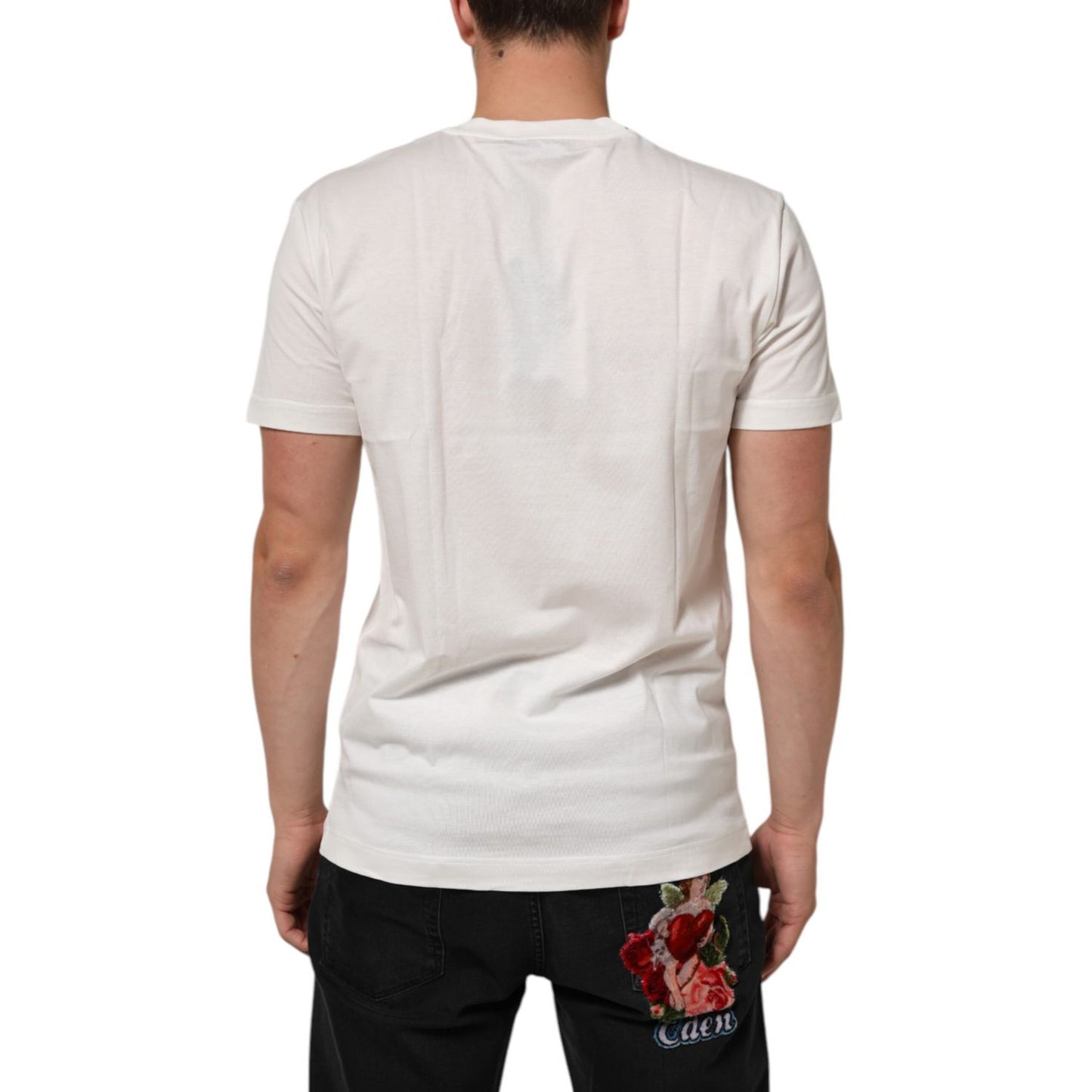 Dolce & Gabbana White Cotton Logo Print Crew Neck Men T-shirt