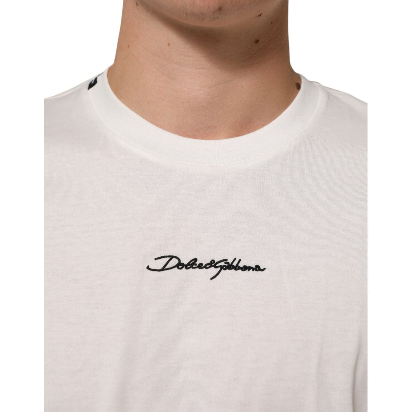 Dolce & Gabbana White Cotton Logo Print Crew Neck Men T-shirt