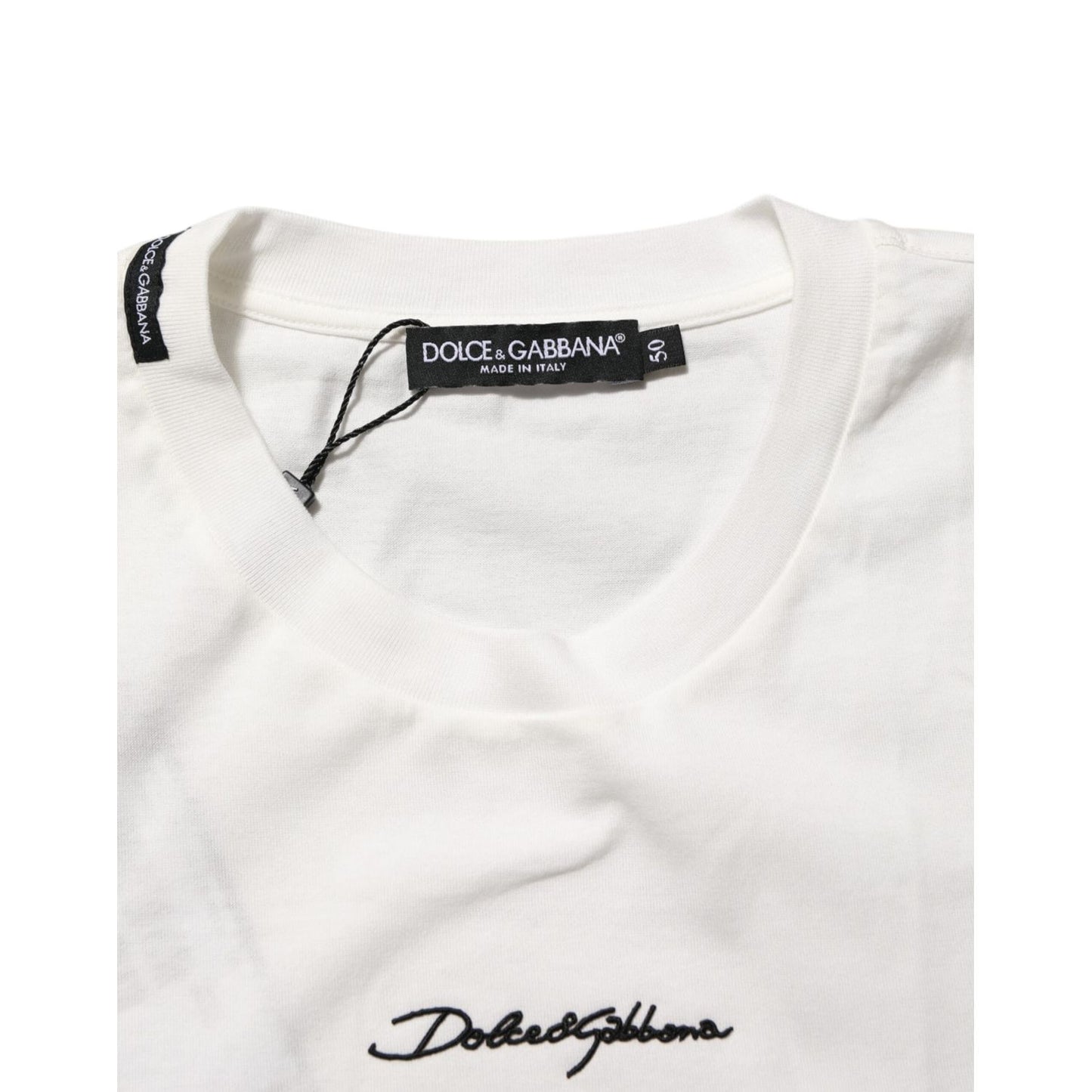 Dolce & Gabbana White Cotton Logo Print Crew Neck Men T-shirt