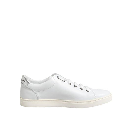Dolce & Gabbana White Crown Bee Leather Low Top Sneakers Shoes, crafted from calf leather with rubber sole, exclusive luxury footwear