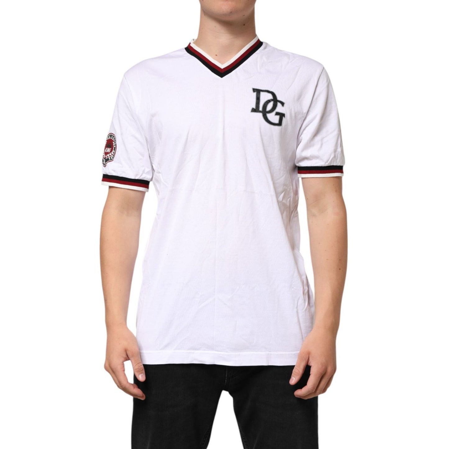 Dolce & Gabbana White #DGMillennials King Crown V-neck T-shirt