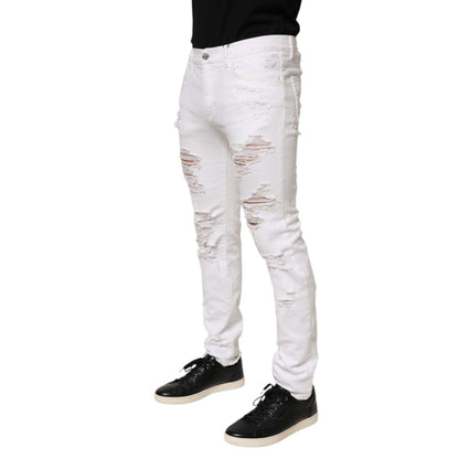 Dolce & Gabbana White Distressed Ripped Denim Trouser Jeans