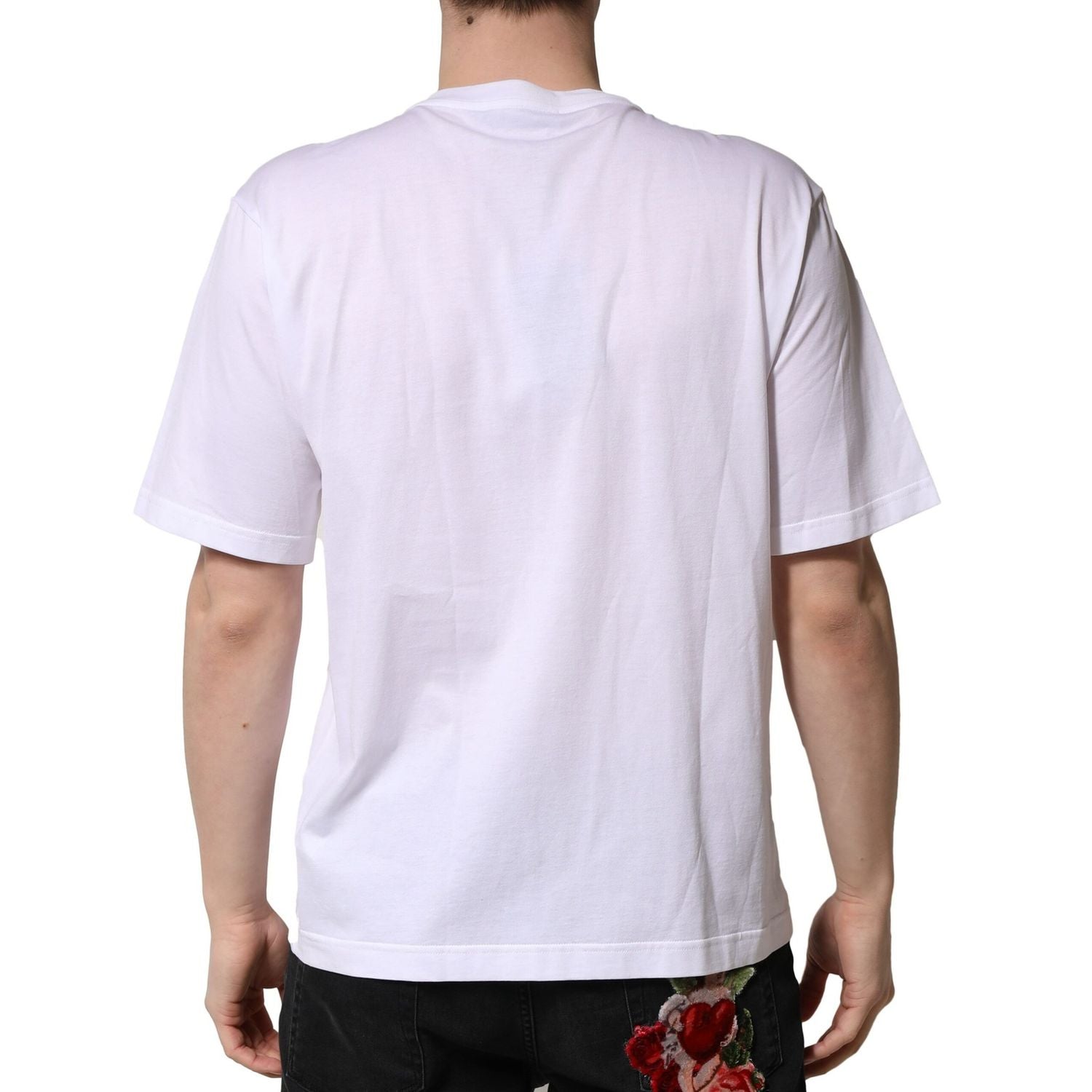 Dolce & Gabbana White Embellished Cotton Crew Neck T-shirt