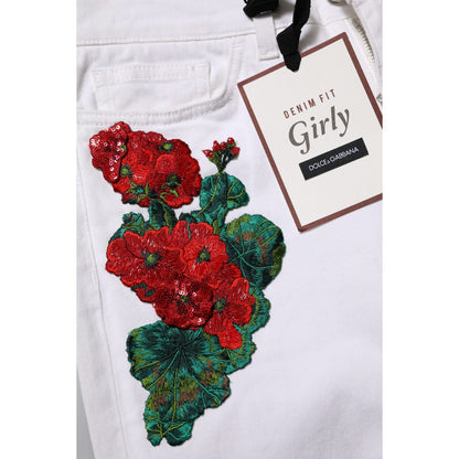 Dolce & Gabbana White Floral Embroidery GIRLY Denim Jeans