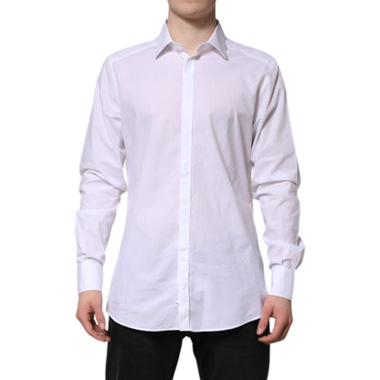 Dolce & Gabbana White GOLD Cotton Long Sleeves Formal Shirt with classic neck and button closure, slim fit, made in Italy.