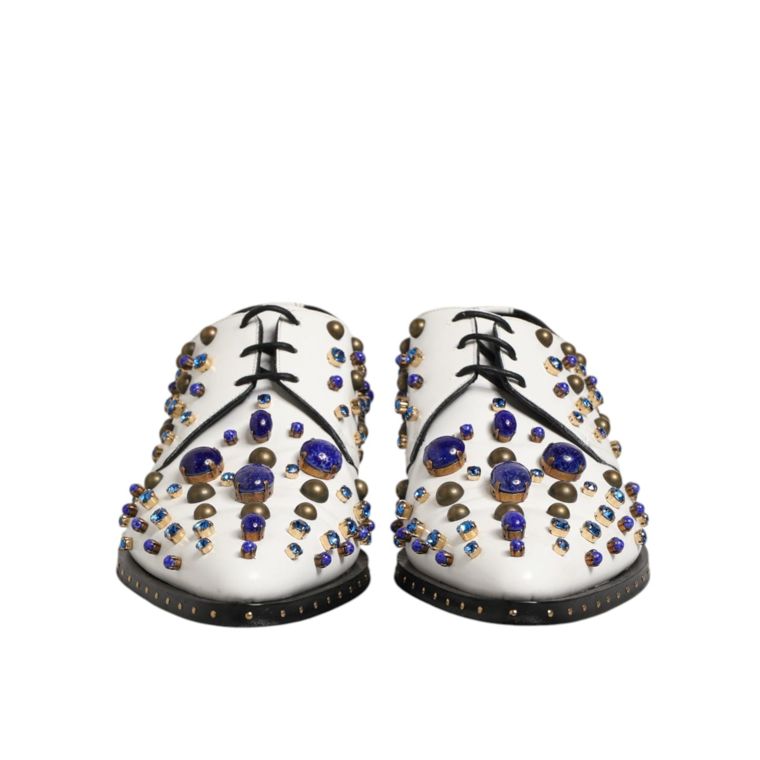 Dolce & Gabbana White Leather Crystals Embellished Dress  Shoes