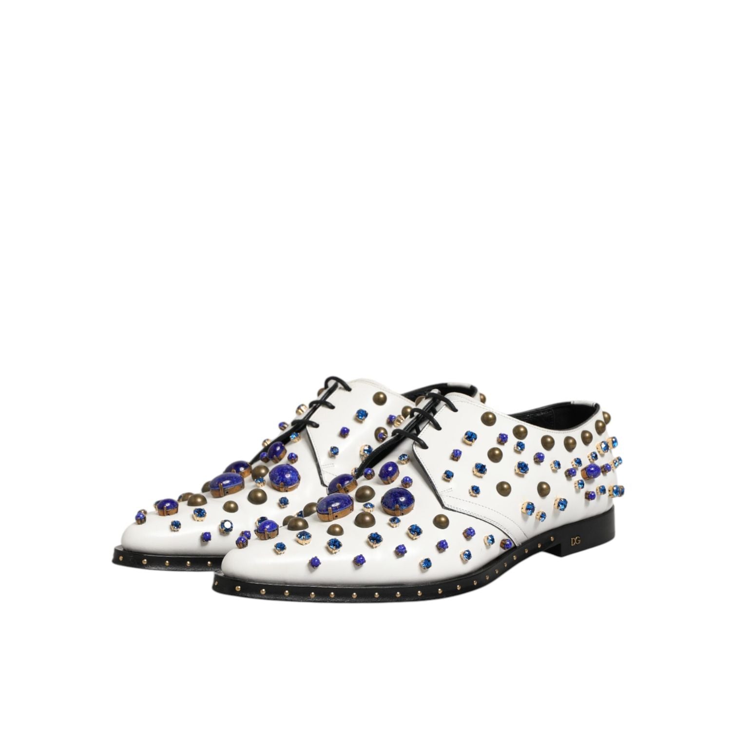 Dolce & Gabbana White Leather Crystals Embellished Dress  Shoes