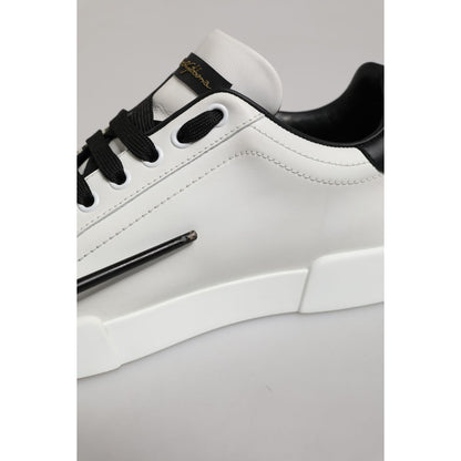 Dolce & Gabbana White Leather Portofino Lace Up Sneakers Shoes