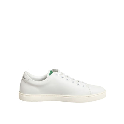 Dolce & Gabbana White Leather Rose Embroidery Low-Top Shoes
