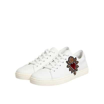 Dolce & Gabbana White Leather Sacre Heart Patch Sneakers Shoes