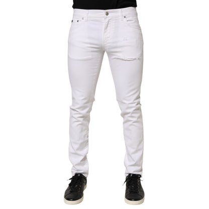 Dolce & Gabbana White Ripped Cotton Skinny Men Denim Jeans
