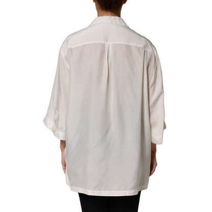 Dolce & Gabbana White Silk Collared 3/4 Sleeves Blouse Top