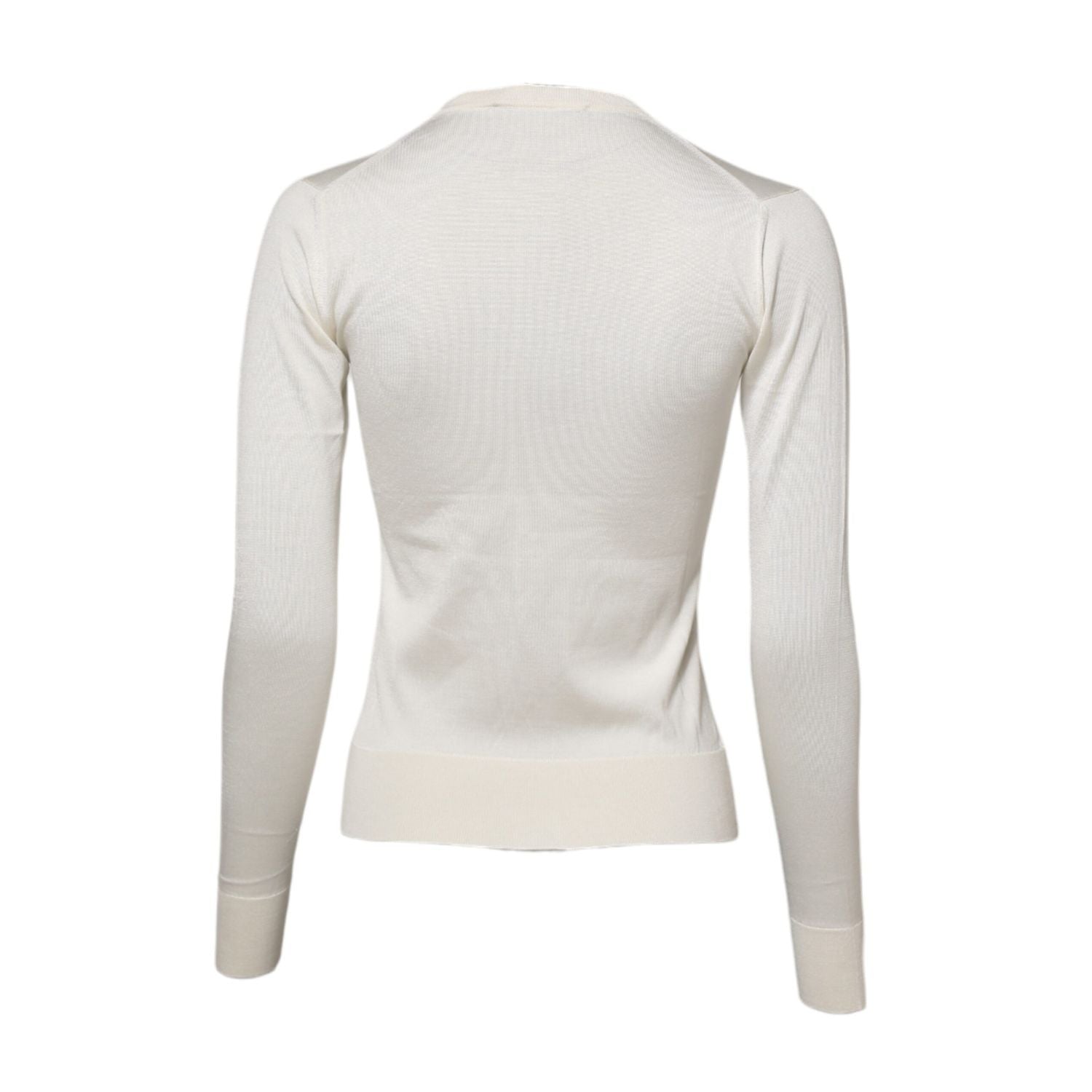 Dolce & Gabbana White Silk Lily Embellished Cardigan Sweater