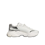 Dolce & Gabbana White Silver DAYMASTER Leather Men Sneakers Shoes