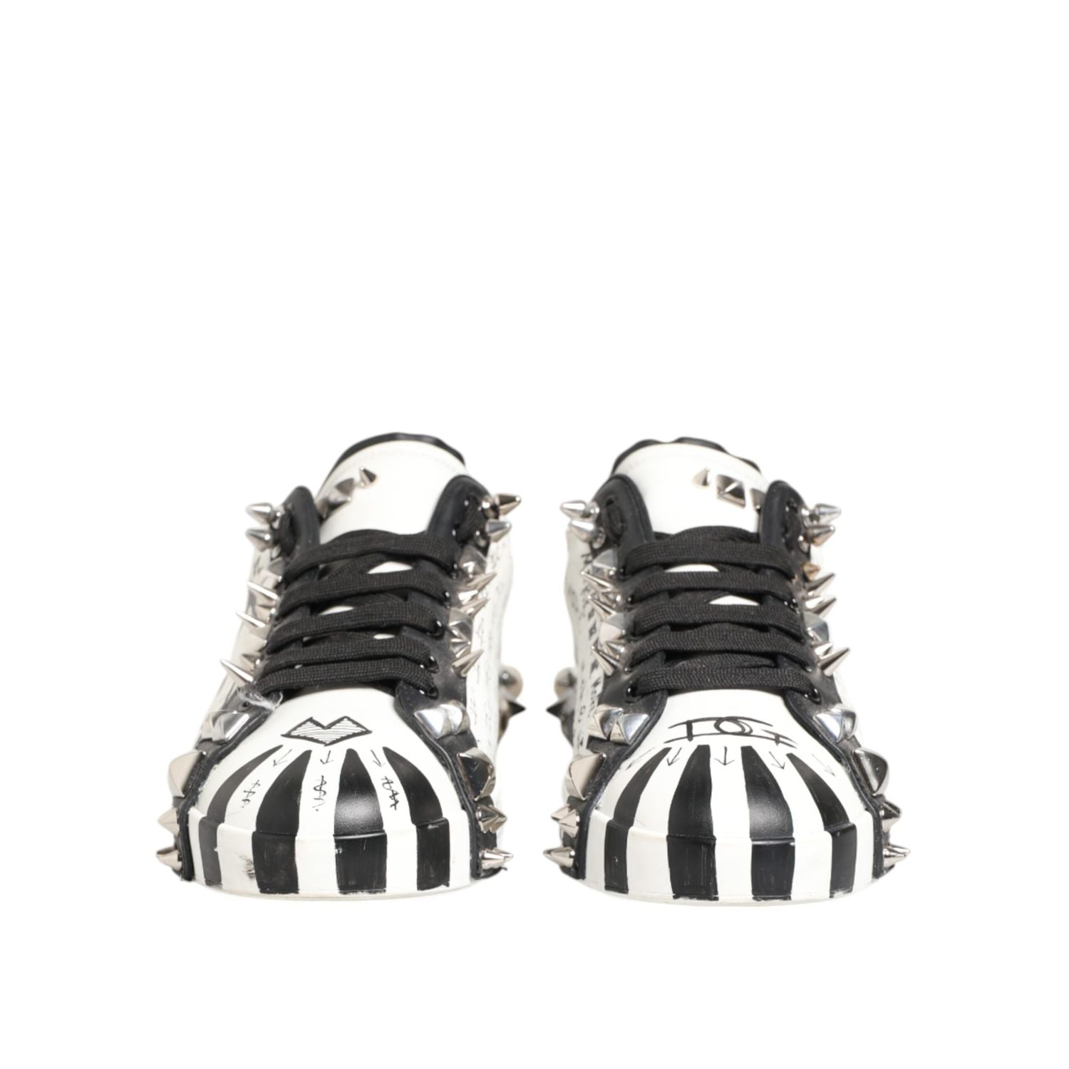 Dolce & Gabbana White Studded Printed Low Top Sneakers Shoes