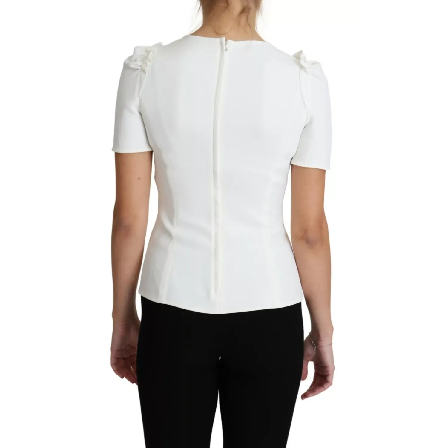 Dolce & Gabbana White Viscose Acetate Short Sleeve Blouse Top