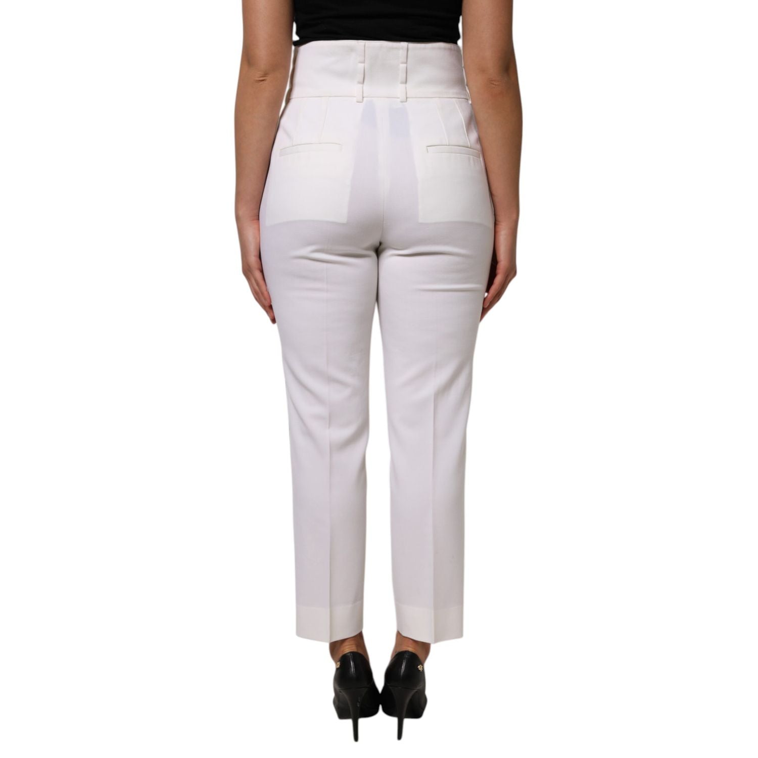 Dolce & Gabbana White Wool High Waist Tapered Pants